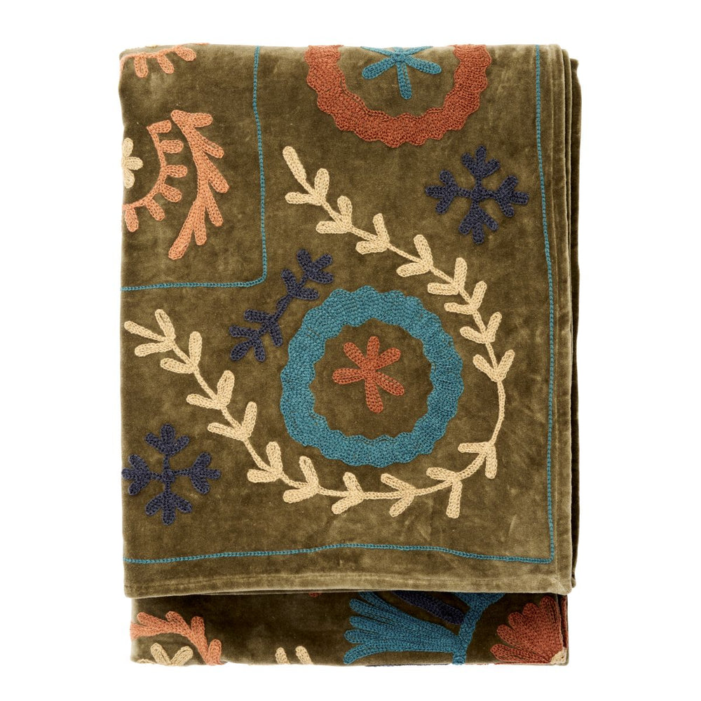Suzani Embroidered Velvet Throw