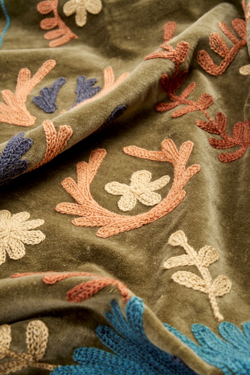 Suzani Embroidered Velvet Throw