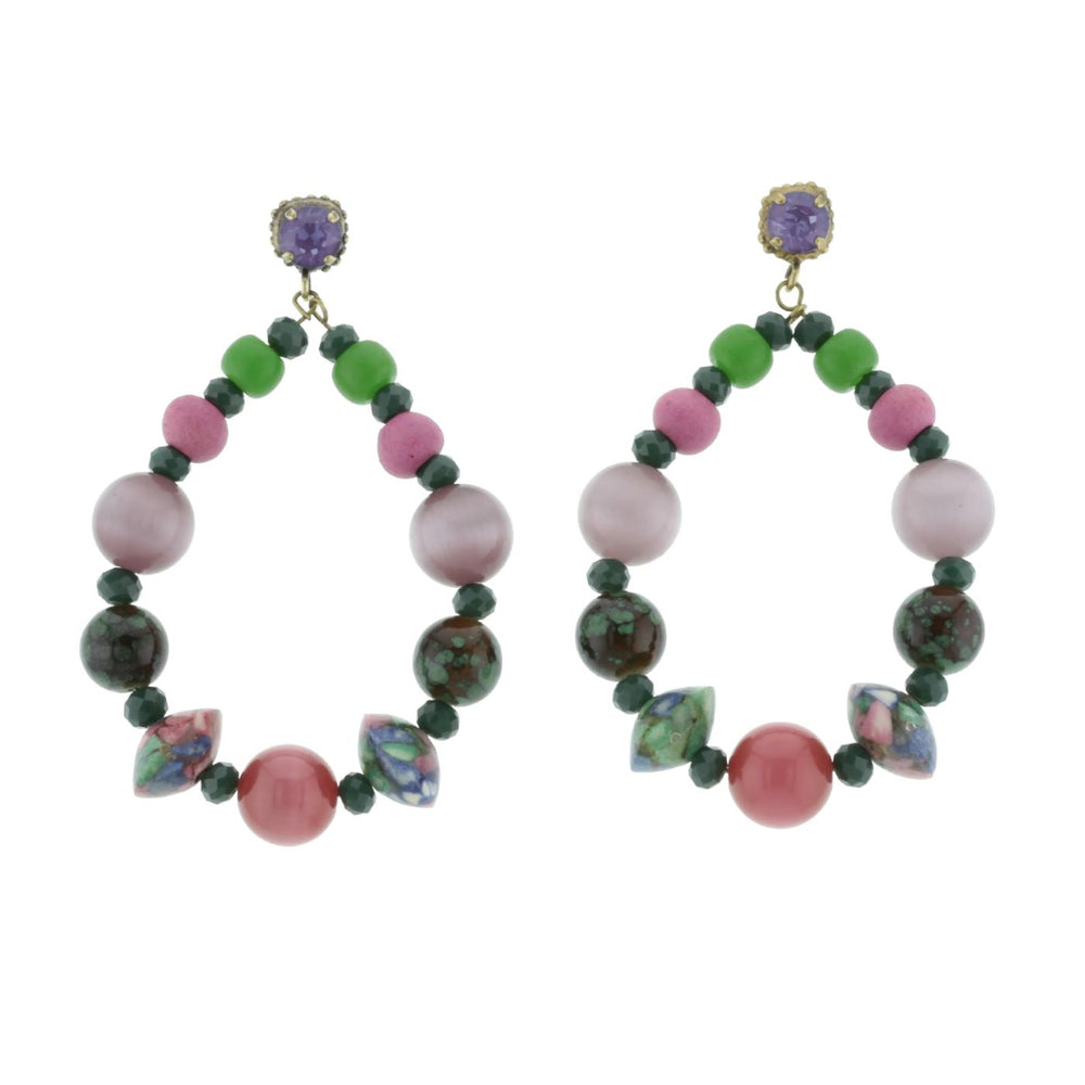 Beaded Hoop Earrings | Green