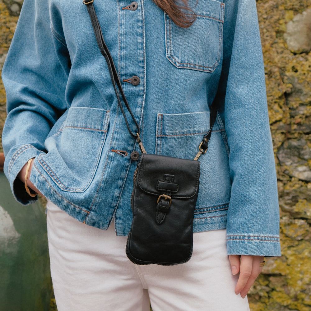 Nansi Leather Phone Bag | Black