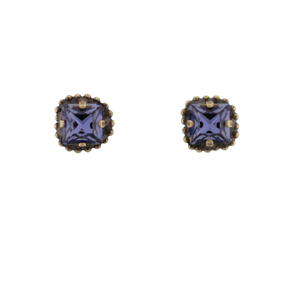 Clustdlysau Stud Sgwâr | Piws