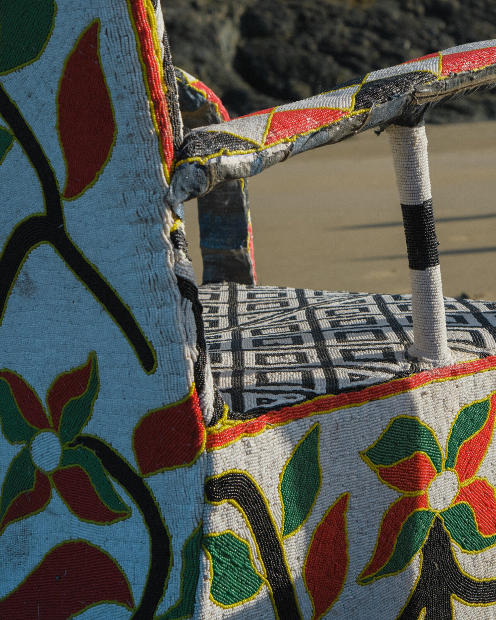 Yoruba Beaded Throne Chair | White