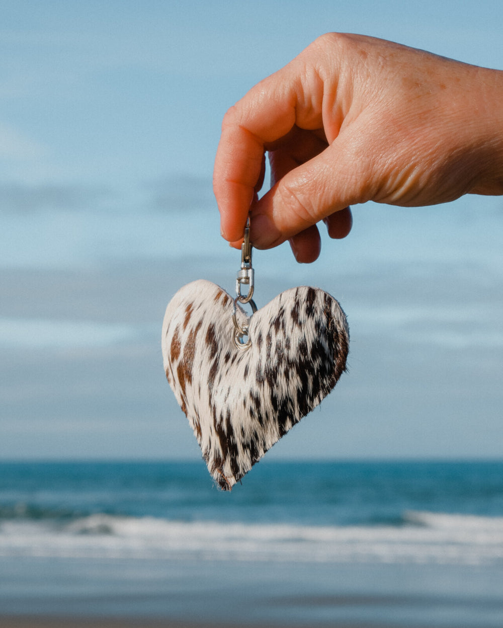 Cowhide Heart Keyring
