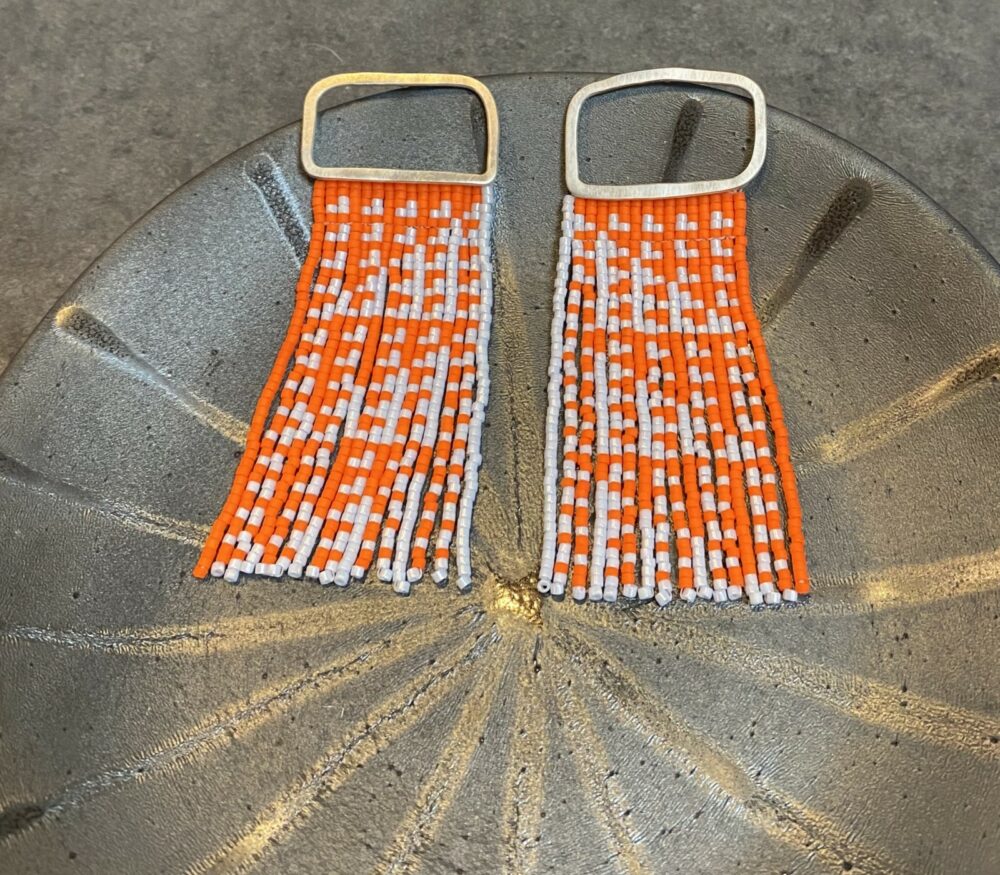 Beaded Earrings | Grey & Orange