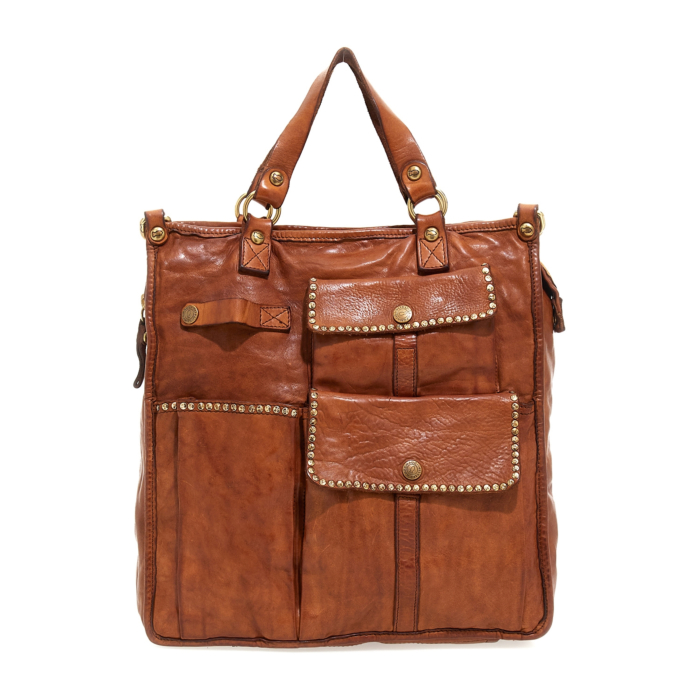 CAMPOMAGGI – KURA “Kura” vertical tote bag in cognac leather with ...