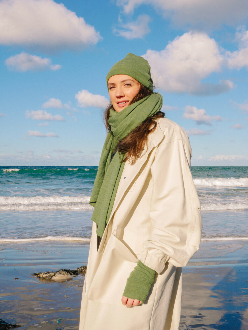 Green Merino Wrist Warmers - Image 2