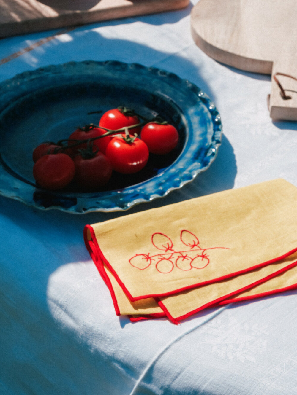 Linen Embroidered Napkins | Vine Tomatoes